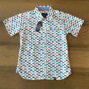 Tuk Tuk Designs Kids Gone Fishing Short Sleeve Button Down Shirt. Size 3-4
